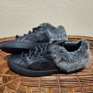Women Black Fur LinedLow Top Puma Sneakers